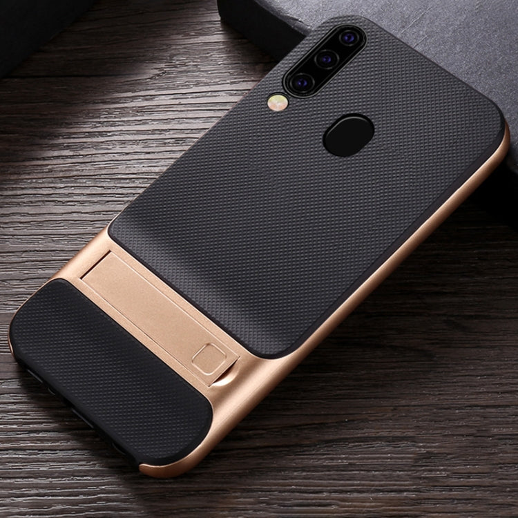 For Galaxy M30 Plaid Texture Non-slip TPU + PC Case with Holder