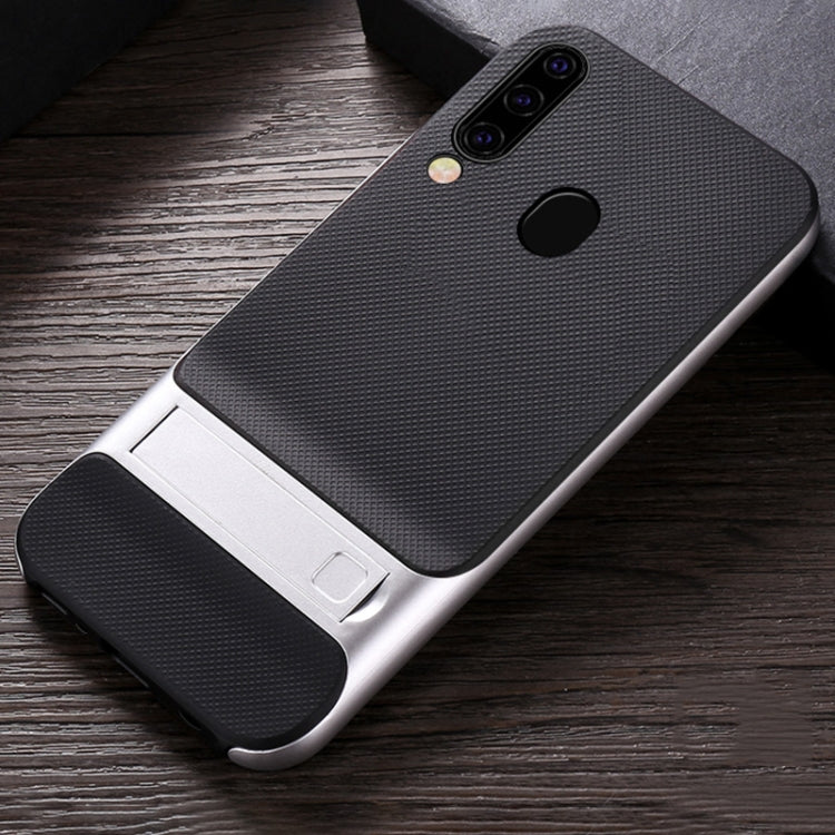 For Galaxy M30 Plaid Texture Non-slip TPU + PC Case with Holder