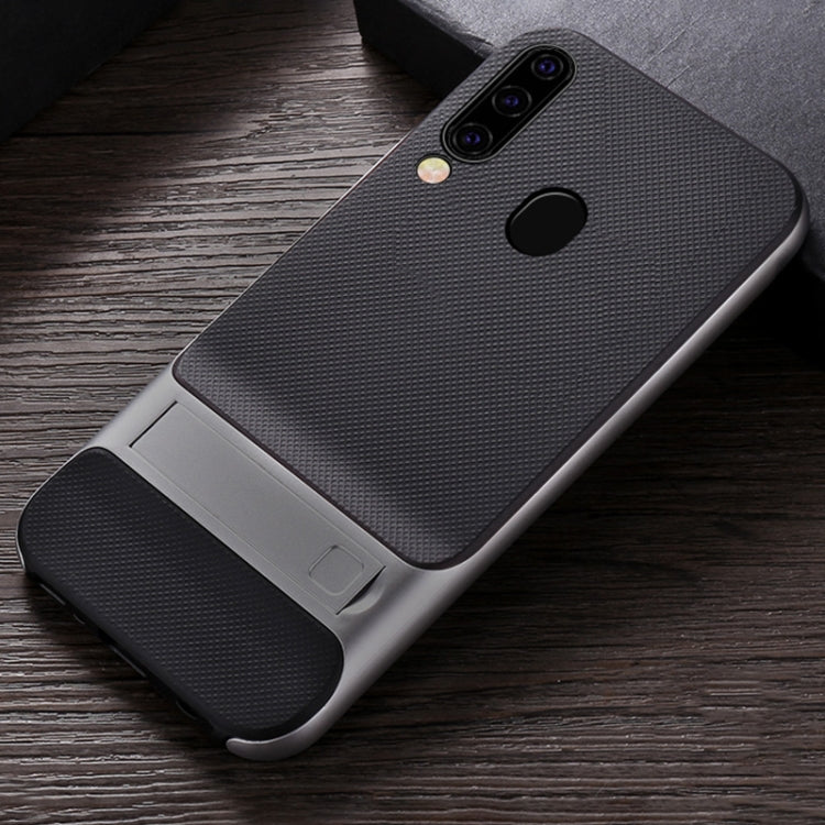 For Galaxy M30 Plaid Texture Non-slip TPU + PC Case with Holder