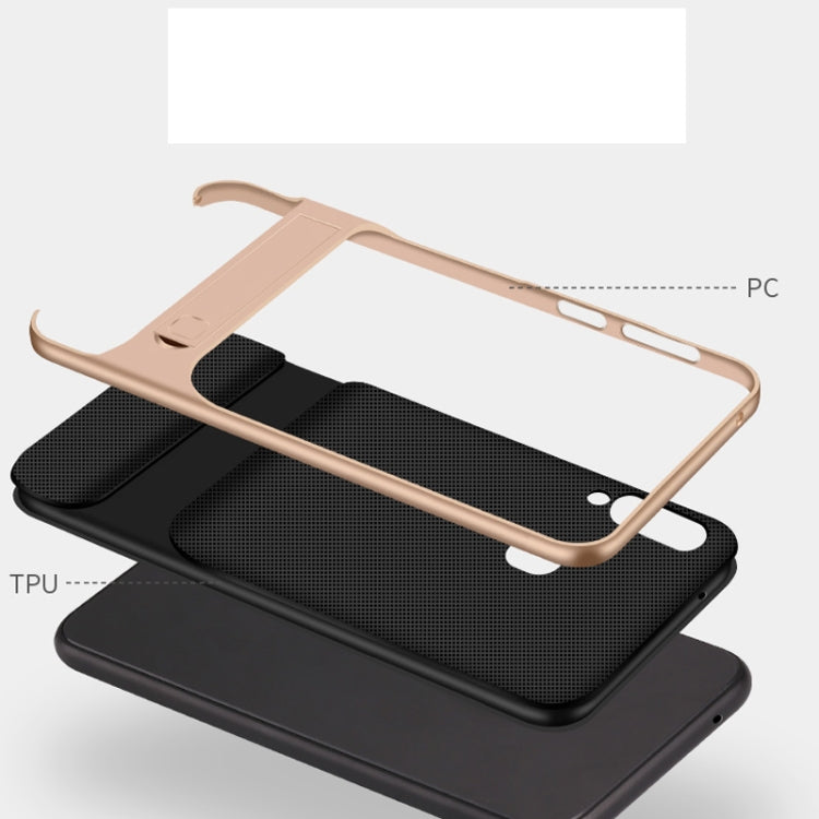 For Galaxy M30 Plaid Texture Non-slip TPU + PC Case with Holder