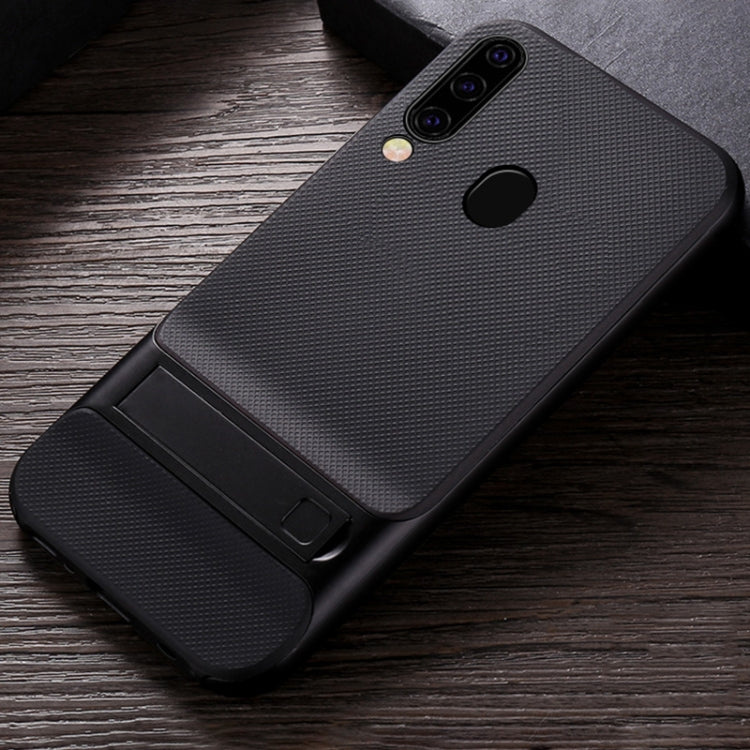 For Galaxy M30 Plaid Texture Non-slip TPU + PC Case with Holder