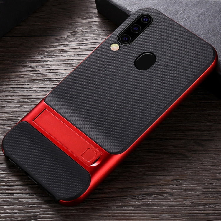For Galaxy M30 Plaid Texture Non-slip TPU + PC Case with Holder