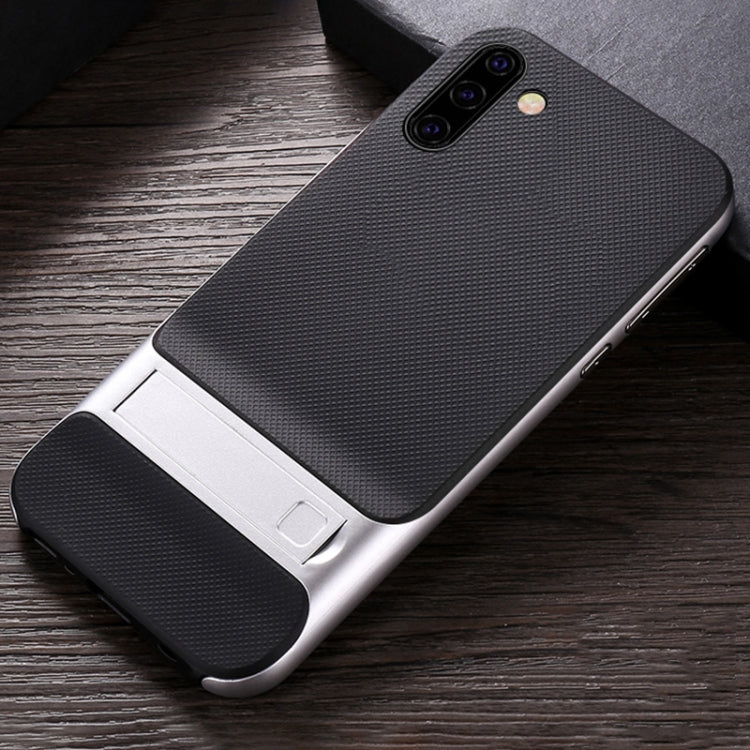 For Galaxy Note10 Plaid Texture Non-slip TPU + PC Case with Holder