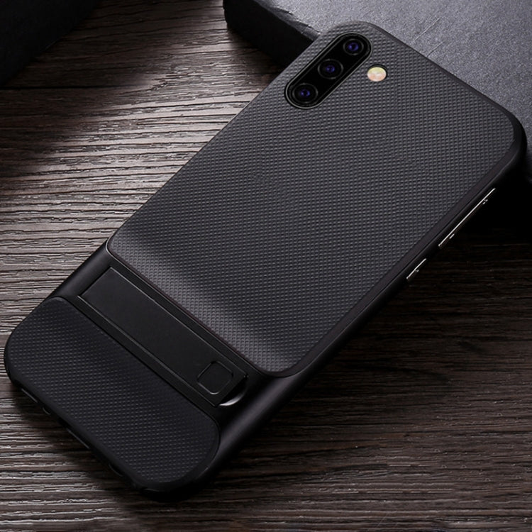 For Galaxy Note10 Plaid Texture Non-slip TPU + PC Case with Holder