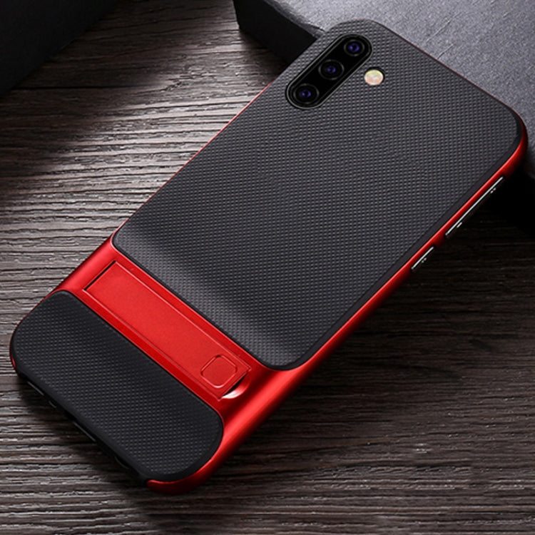 For Galaxy Note10 Plaid Texture Non-slip TPU + PC Case with Holder