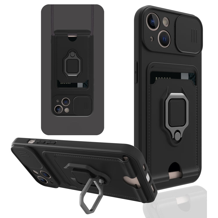For iPhone 13 Sliding Camera Cover Design TPU Shockproof Phone Case with Holder & Card Slots