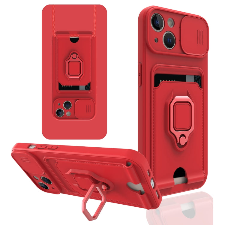For iPhone 13 Sliding Camera Cover Design TPU Shockproof Phone Case with Holder & Card Slots