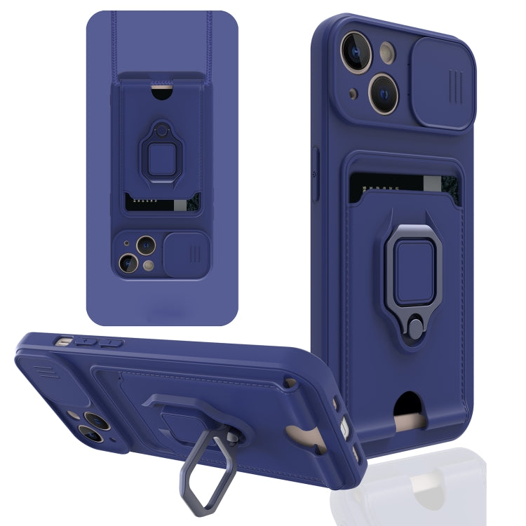 For iPhone 13 Sliding Camera Cover Design TPU Shockproof Phone Case with Holder & Card Slots