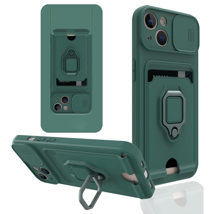 For iPhone 13 Sliding Camera Cover Design TPU Shockproof Phone Case with Holder & Card Slots