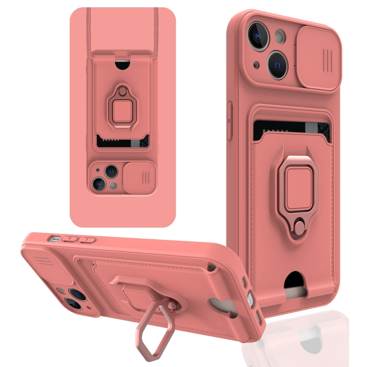 For iPhone 13 Sliding Camera Cover Design TPU Shockproof Phone Case with Holder & Card Slots