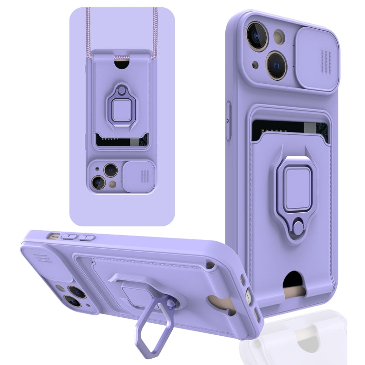 For iPhone 13 Sliding Camera Cover Design TPU Shockproof Phone Case with Holder & Card Slots