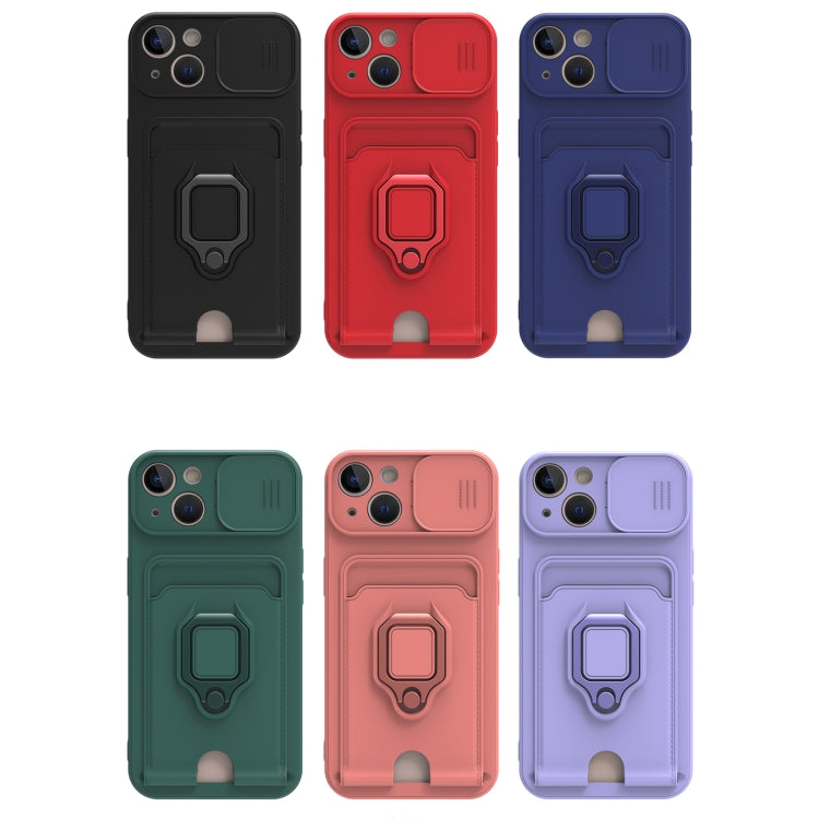 For iPhone 13 Sliding Camera Cover Design TPU Shockproof Phone Case with Holder & Card Slots