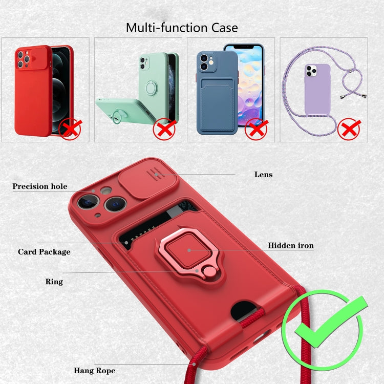 For iPhone 13 Sliding Camera Cover Design TPU Shockproof Phone Case with Holder & Card Slots