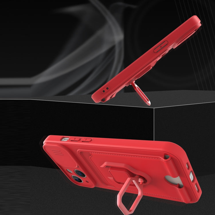 For iPhone 13 Sliding Camera Cover Design TPU Shockproof Phone Case with Holder & Card Slots