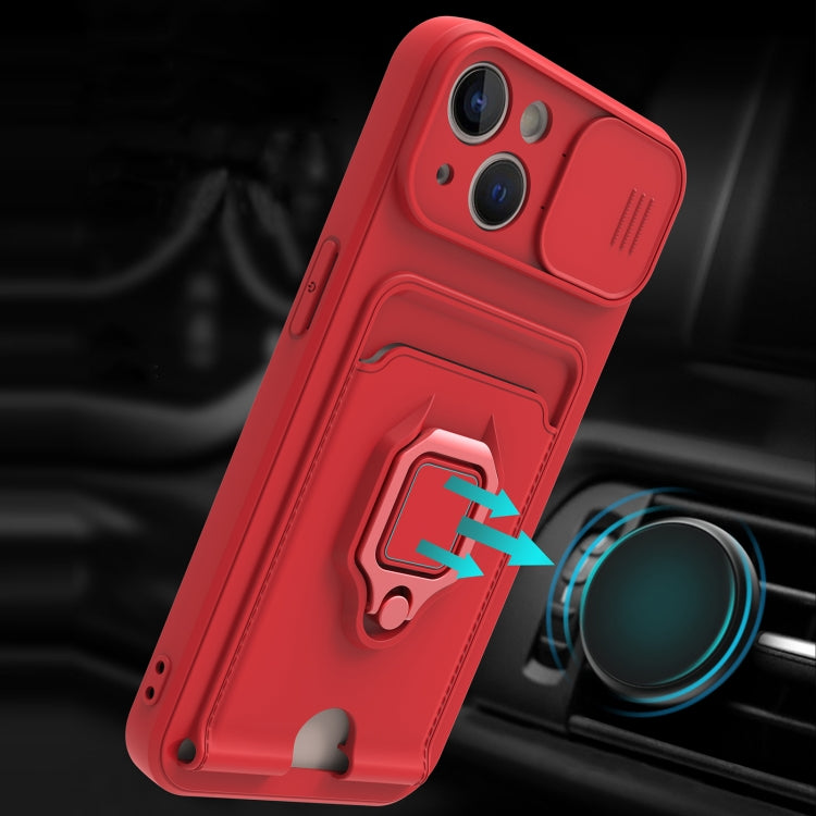 For iPhone 13 Sliding Camera Cover Design TPU Shockproof Phone Case with Holder & Card Slots