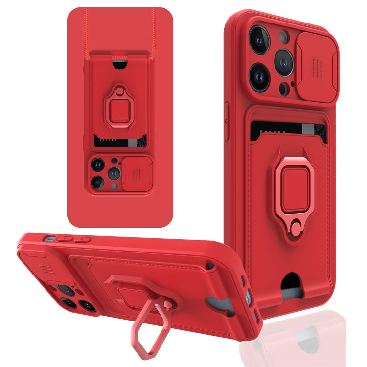 For iPhone 13 Pro Sliding Camera Cover Design TPU Shockproof Phone Case with Holder & Card Slots