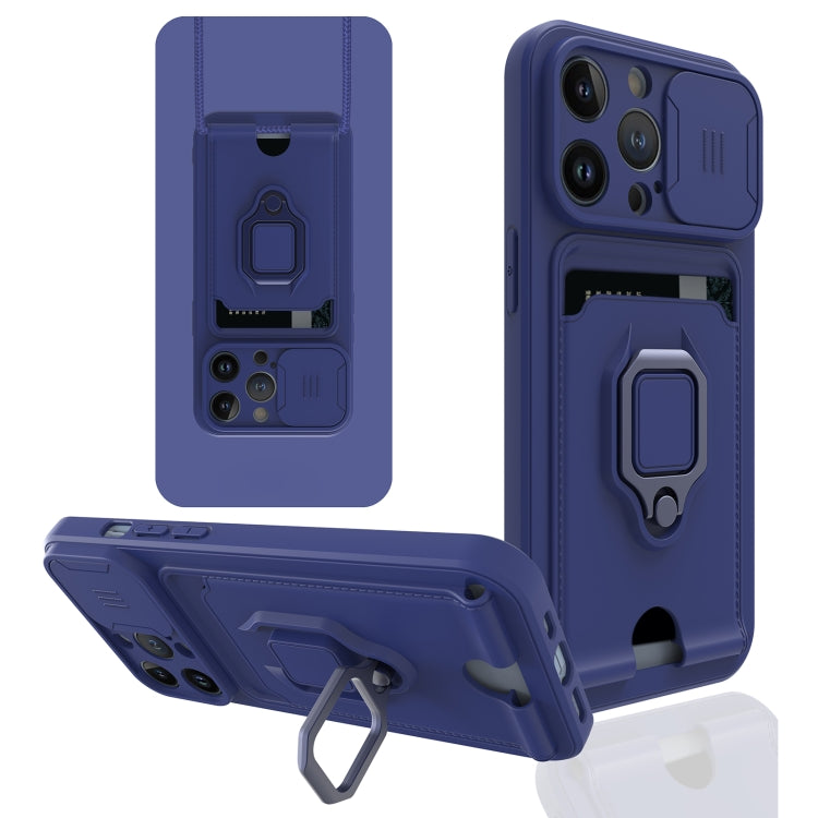 For iPhone 13 Pro Sliding Camera Cover Design TPU Shockproof Phone Case with Holder & Card Slots