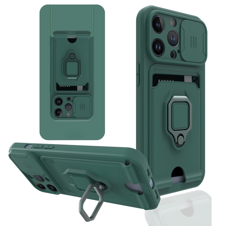 For iPhone 13 Pro Sliding Camera Cover Design TPU Shockproof Phone Case with Holder & Card Slots