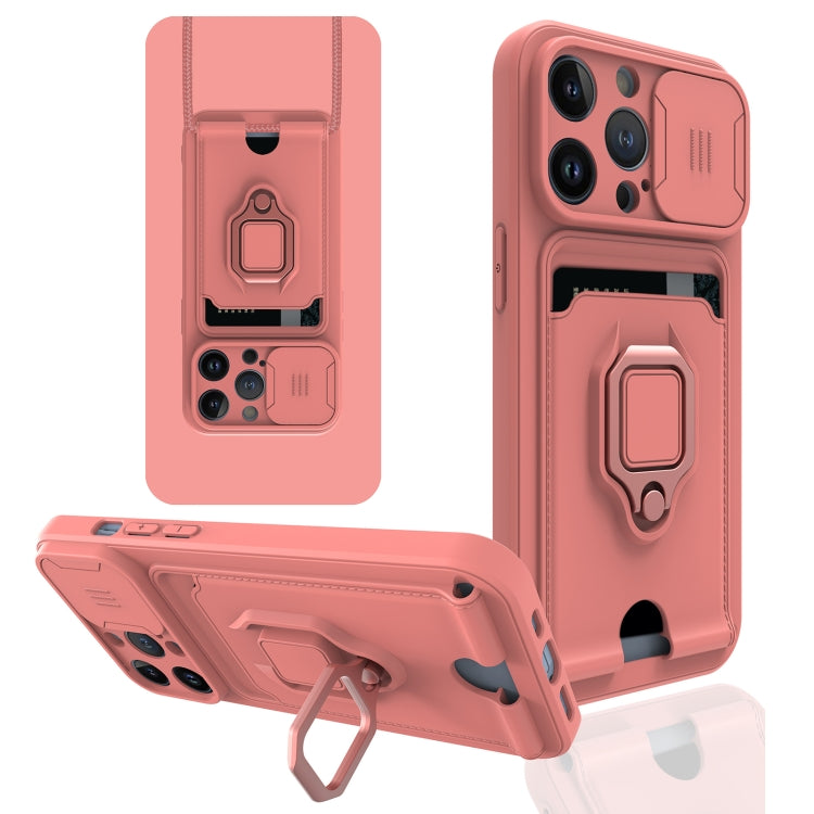 For iPhone 13 Pro Sliding Camera Cover Design TPU Shockproof Phone Case with Holder & Card Slots