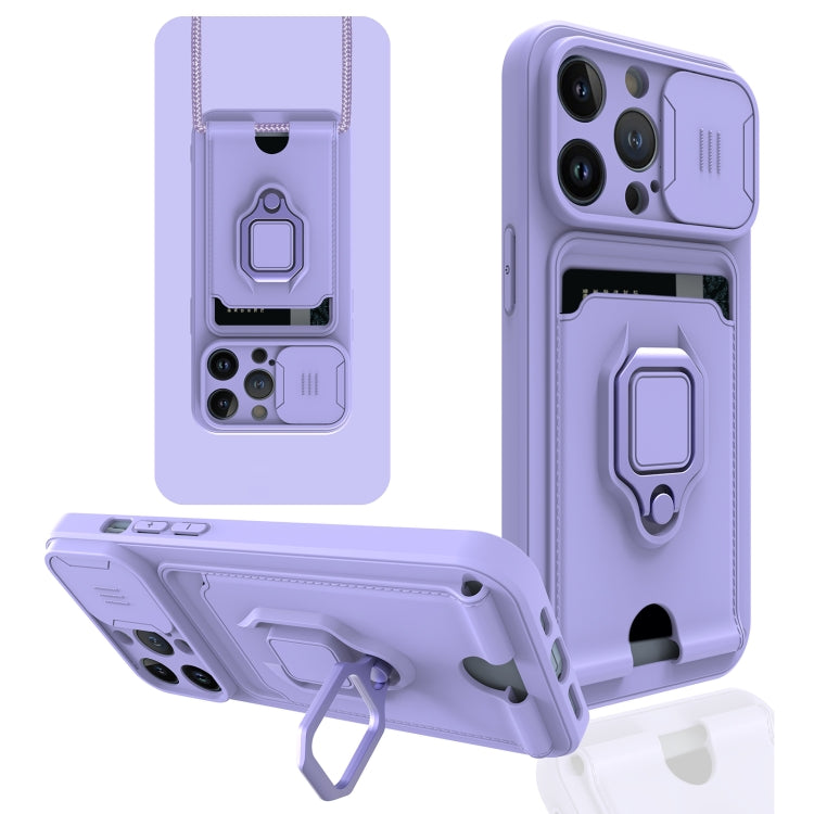 For iPhone 13 Pro Sliding Camera Cover Design TPU Shockproof Phone Case with Holder & Card Slots