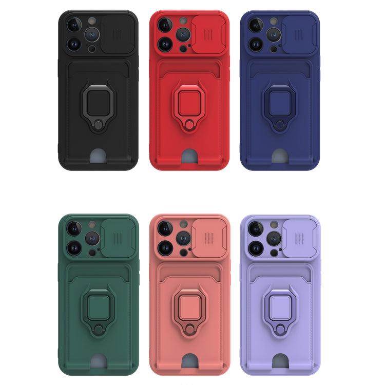 For iPhone 13 Pro Sliding Camera Cover Design TPU Shockproof Phone Case with Holder & Card Slots