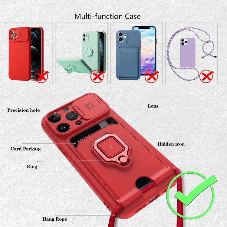 For iPhone 13 Pro Sliding Camera Cover Design TPU Shockproof Phone Case with Holder & Card Slots