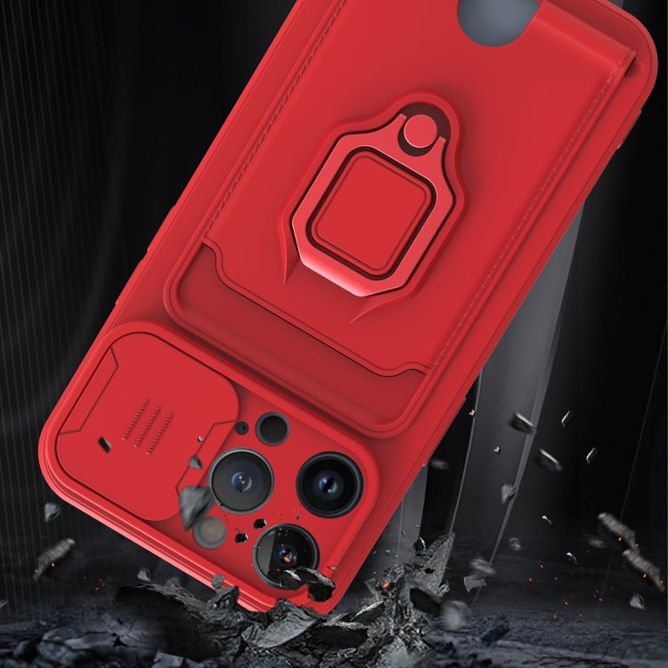 For iPhone 13 Pro Sliding Camera Cover Design TPU Shockproof Phone Case with Holder & Card Slots