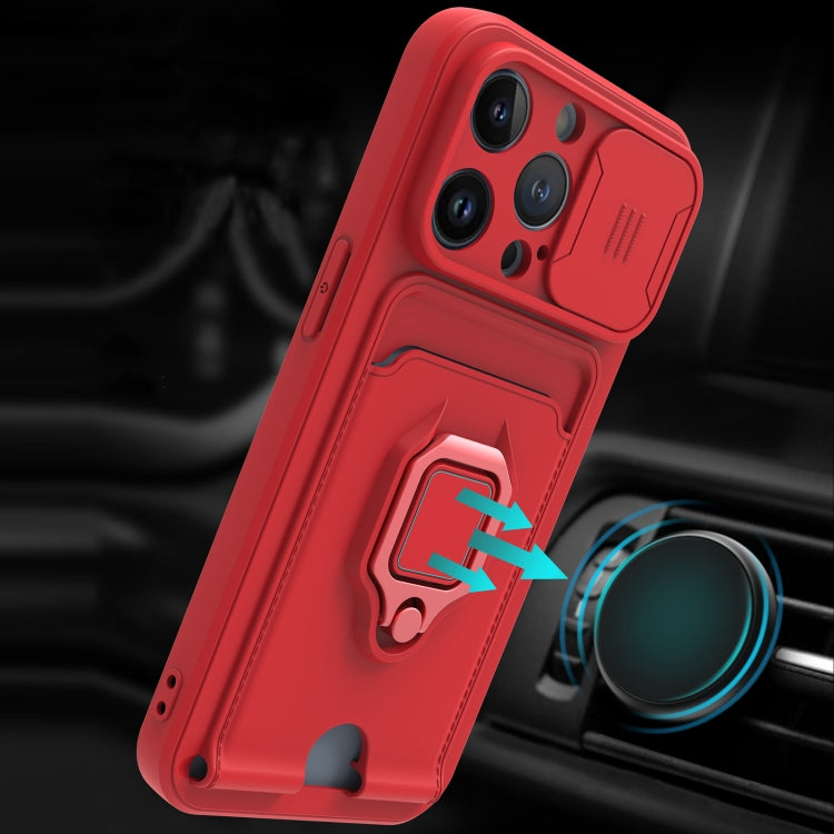 For iPhone 13 Pro Sliding Camera Cover Design TPU Shockproof Phone Case with Holder & Card Slots