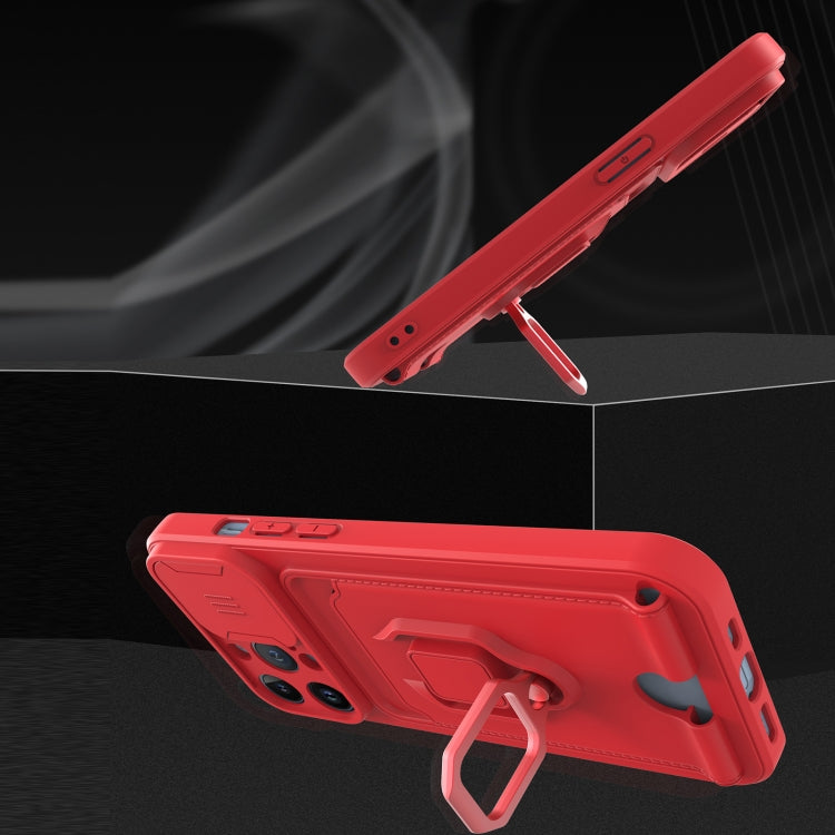 For iPhone 13 Pro Sliding Camera Cover Design TPU Shockproof Phone Case with Holder & Card Slots