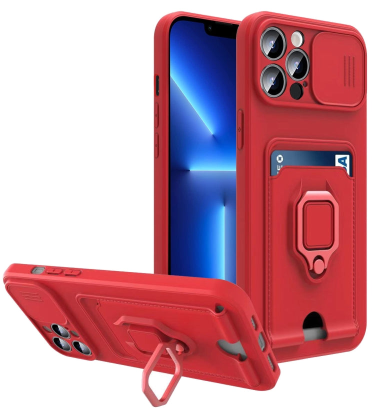 For iPhone 11 Pro Max Sliding Camera Cover Design TPU Shockproof Phone Case with Holder & Card Slots