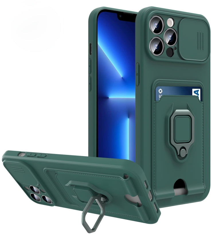 For iPhone 11 Pro Max Sliding Camera Cover Design TPU Shockproof Phone Case with Holder & Card Slots
