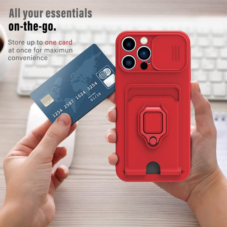 For iPhone 11 Sliding Camera Cover Design TPU Shockproof Phone Case with Holder & Card Slots