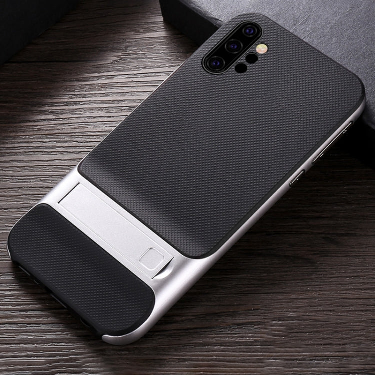 For Galaxy Note10+ Plaid Texture Non-slip TPU + PC Case with Holder