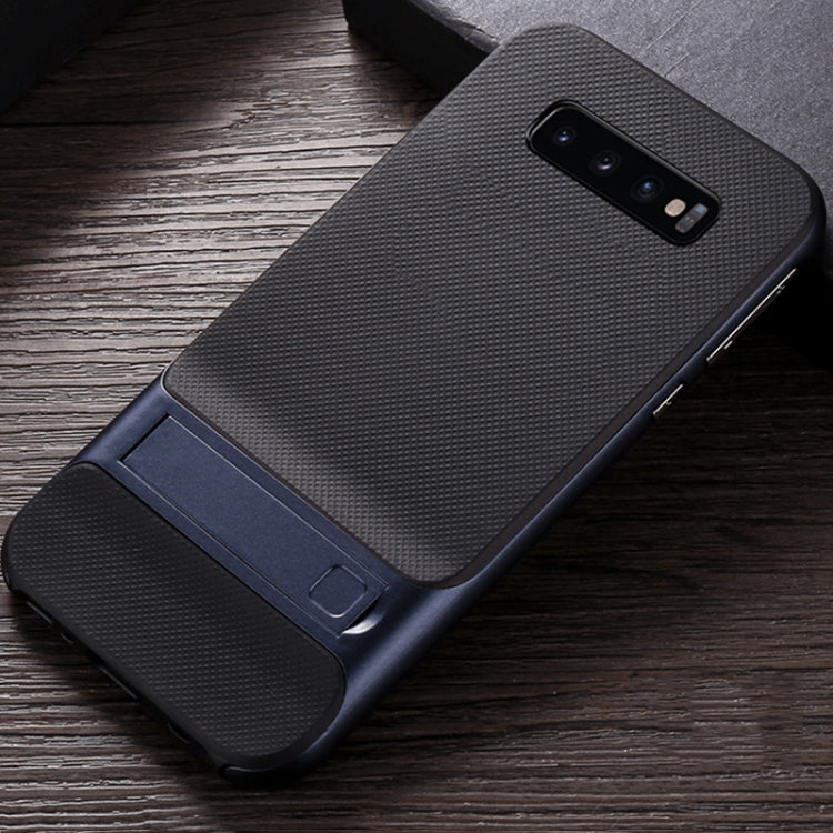 For Galaxy S10 Plaid Texture Non-slip TPU + PC Case with Holder