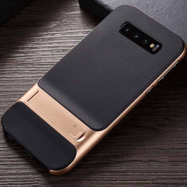 For Galaxy S10 Plaid Texture Non-slip TPU + PC Case with Holder