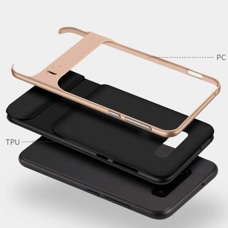 For Galaxy S10 5G Plaid Texture Non-slip TPU + PC Case with Holder