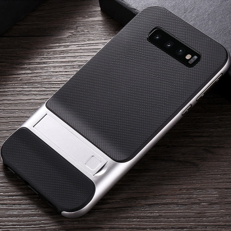 For Galaxy S10 5G Plaid Texture Non-slip TPU + PC Case with Holder