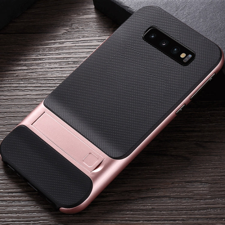 For Galaxy S10 5G Plaid Texture Non-slip TPU + PC Case with Holder