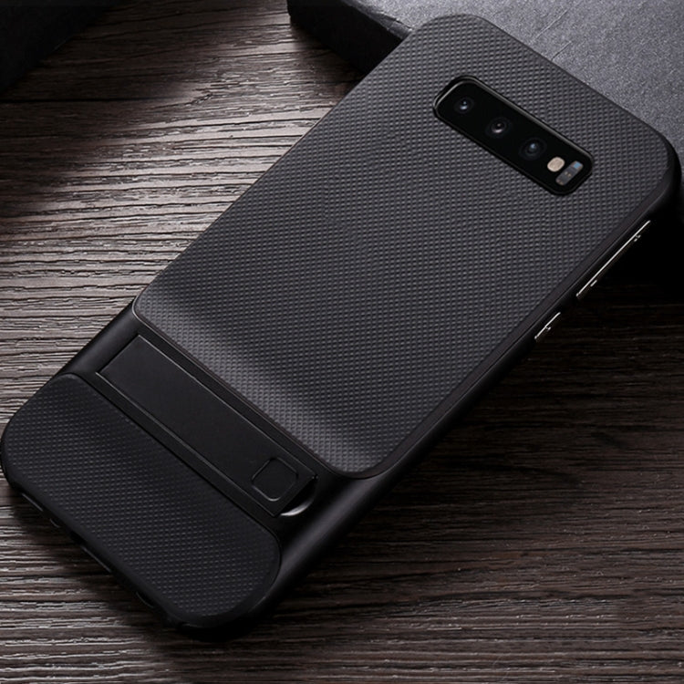 For Galaxy S10 5G Plaid Texture Non-slip TPU + PC Case with Holder