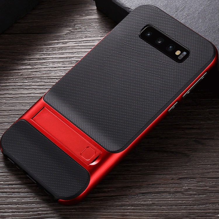 For Galaxy S10 5G Plaid Texture Non-slip TPU + PC Case with Holder