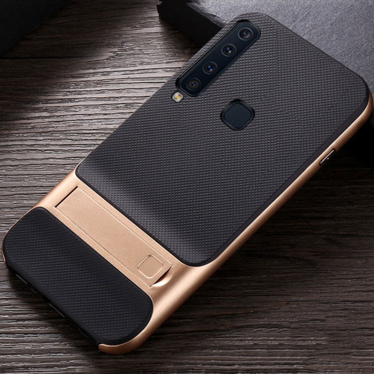 For Galaxy A9(2018) Plaid Texture Non-slip TPU + PC Case with Holder