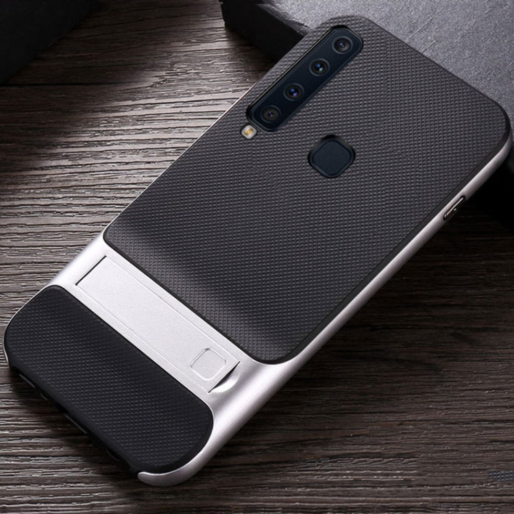 For Galaxy A9(2018) Plaid Texture Non-slip TPU + PC Case with Holder