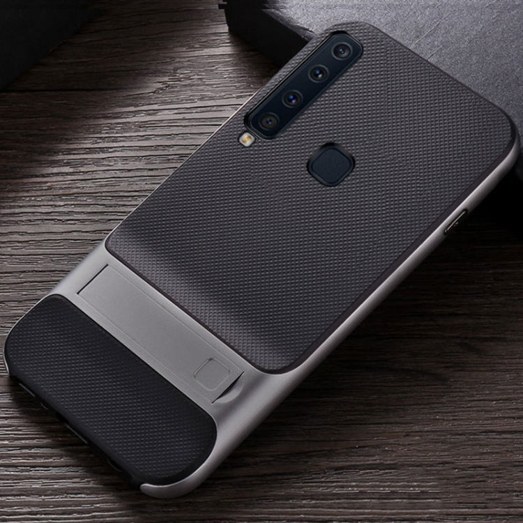 For Galaxy A9(2018) Plaid Texture Non-slip TPU + PC Case with Holder
