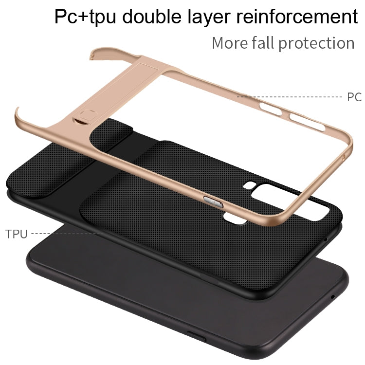 For Galaxy A9(2018) Plaid Texture Non-slip TPU + PC Case with Holder