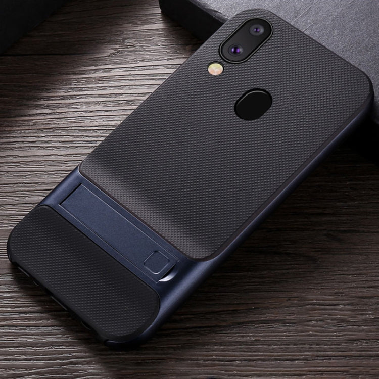 For Galaxy M20 Plaid Texture Non-slip TPU + PC Case with Holder