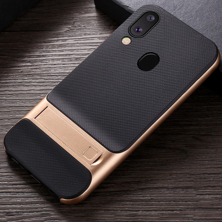 For Galaxy M20 Plaid Texture Non-slip TPU + PC Case with Holder