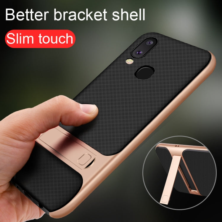 For Galaxy M20 Plaid Texture Non-slip TPU + PC Case with Holder