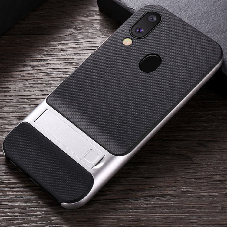 For Galaxy M20 Plaid Texture Non-slip TPU + PC Case with Holder