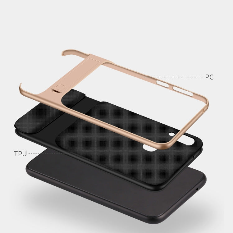 For Galaxy M20 Plaid Texture Non-slip TPU + PC Case with Holder