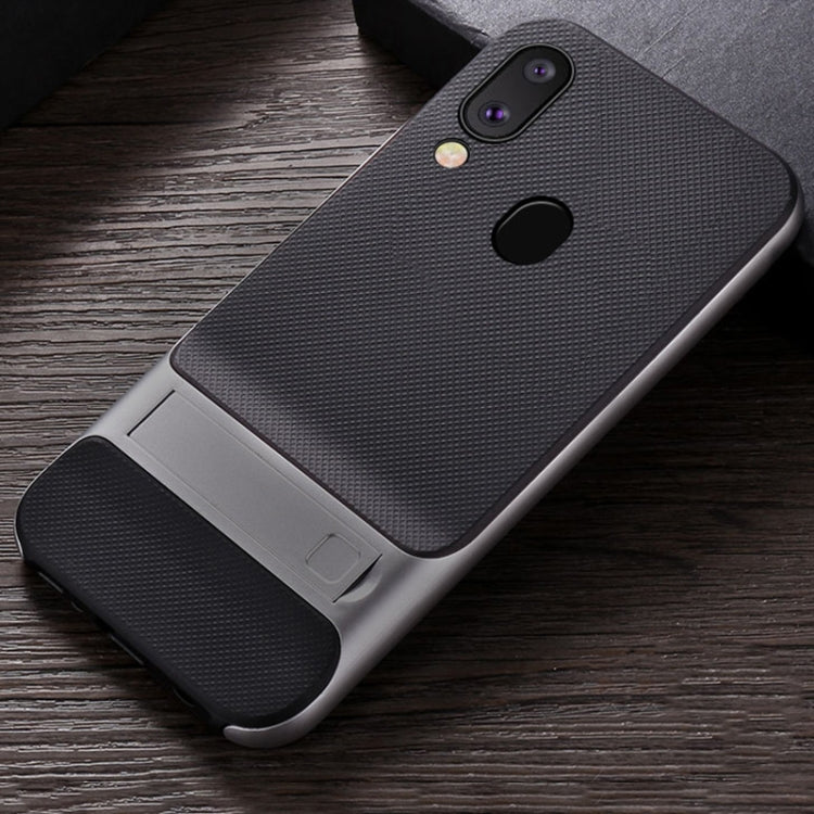 For Galaxy M20 Plaid Texture Non-slip TPU + PC Case with Holder